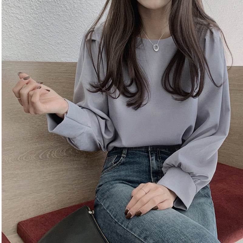 New 2021 Spring Summer Women's Blouses Shirt Puff Sleeve Elegant Sweetheart Clothing Solid Wild Korean Style Lady Tops BL3260