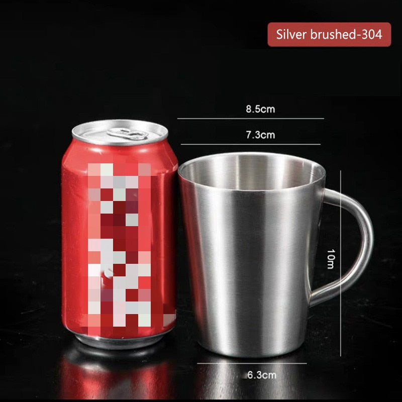 High Quality 304 Stainless Steel Double-layer Coffee Cup Heat Insulation Anti-scalding Tea Cup Beer Mug