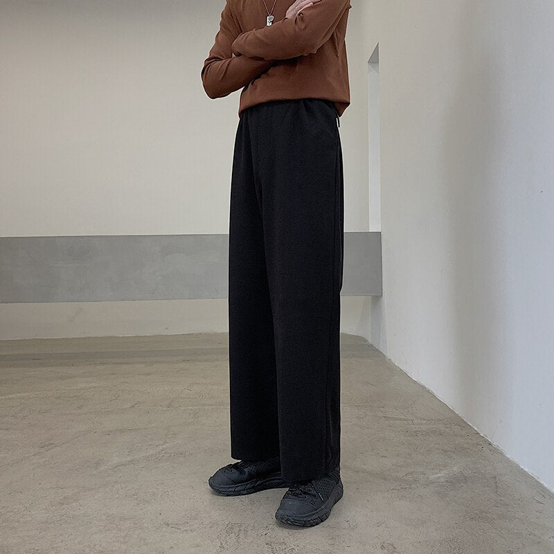 Winter Thick Woolen Pants Men's Warm Fashion Black Brown Casual Pants Men Korean Loose Straight-leg Pants Mens Trousers S-2XL