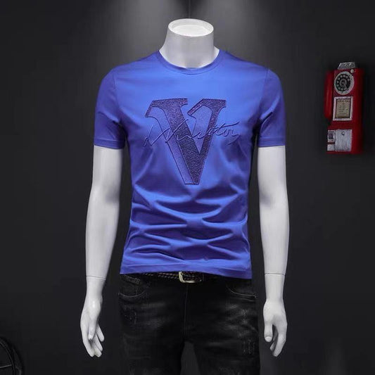 Summer New Men's Short-Sleeved T-Shirt Pure Cotton Round Collar Trim Personality Shirt Male T-Shirt