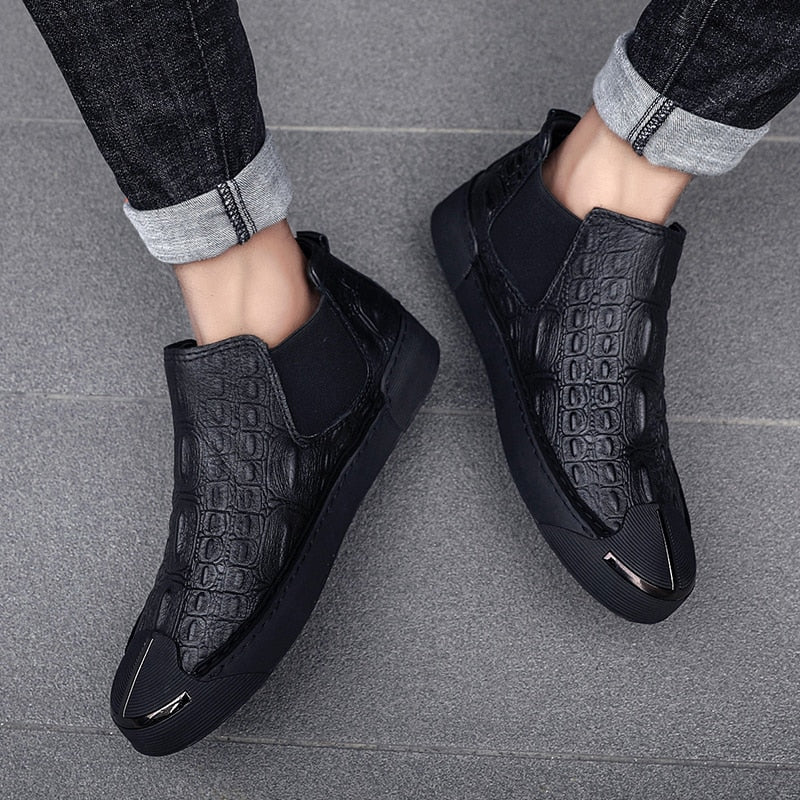 New Brand Man Casual Shoes Autumn Mens Genuine Leather Handmade High Tops Male Sneakers Men Hip-hop Tide Rubber Wear Resistant