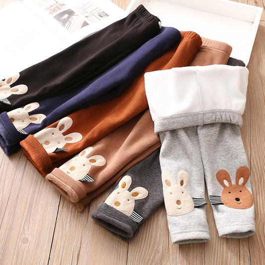 2022 Winter Warm 2 3 4 5 6 8 10 Years Children Cute Color Cartoon Patchwork Plus Velvet Thickening Leggings For Kids Baby Girls
