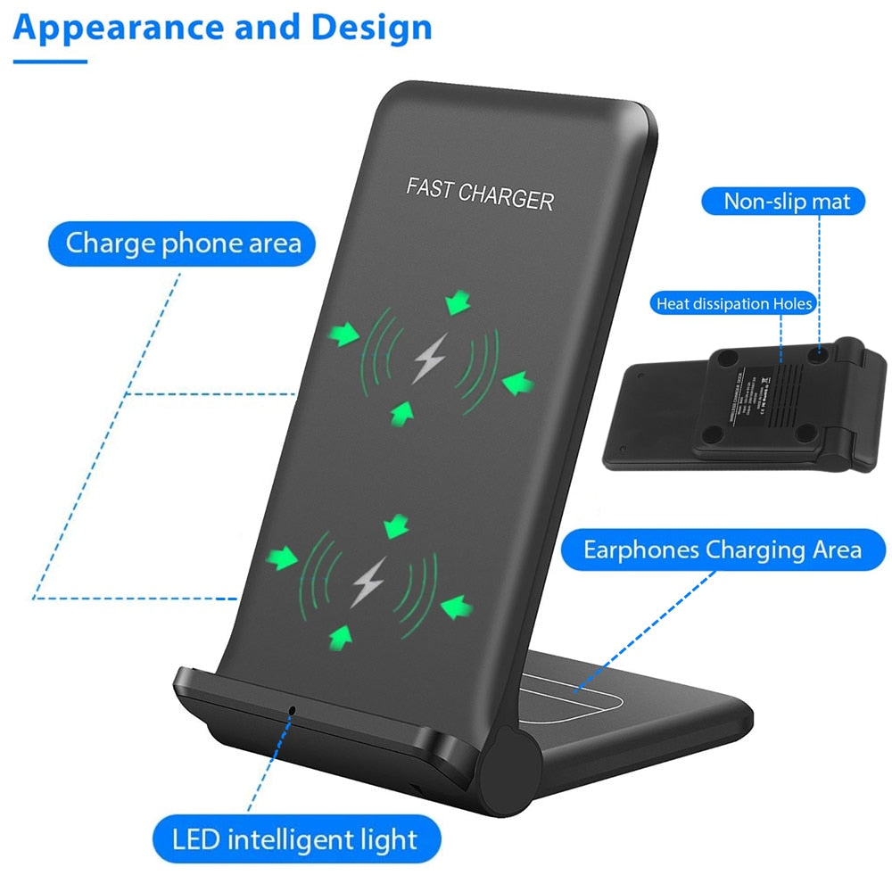 25W Fast Wireless Charger 2 in 1 Qi Charging Dock Station For iPhone 14 13 12 11 XS MAX XR X 8 AirPods 3 Pro Samsung S22 S21 S20