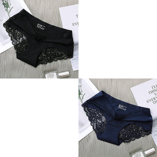 2Pcs Women's Cotton Underwear Sexy Lace Panties Mid-Waist Hollow Female Briefs Hip Lift Underpants For Lady Plus Size Lingerie