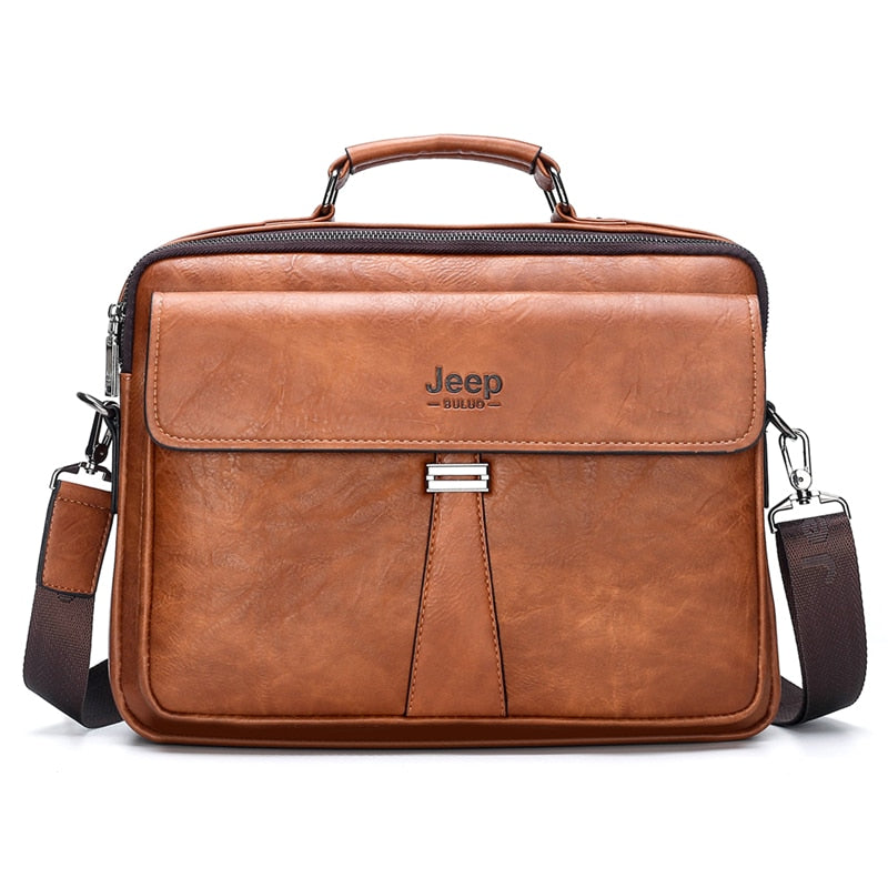 JEEP BULUO Men's Business Briefcase Laptop Bag Waterproof Split Leather Men Computers Handbags Man Shoulder Travel Bags