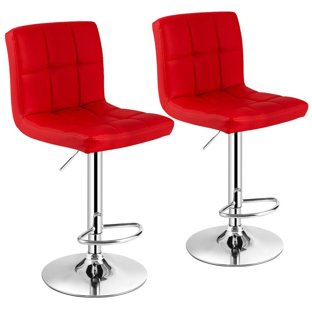 Set of 2 Adjustable Bar Stools PU Leather Swivel Kitchen Counter Pub Chair HW66492