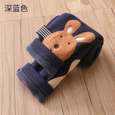 2022 Winter Warm 2 3 4 5 6 8 10 Years Children Cute Color Cartoon Patchwork Plus Velvet Thickening Leggings For Kids Baby Girls