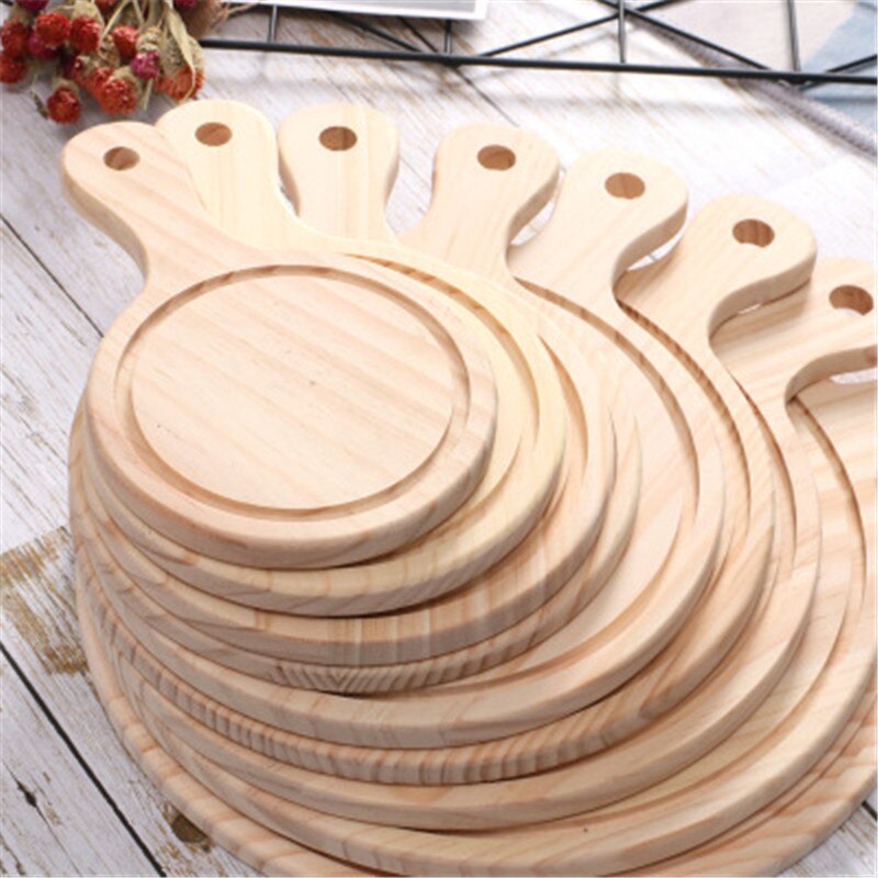Wooden Pizza board Round with Hand Pizza Baking Tray Pizza Stone Cutting Board Platter Pizza Cake Bakeware Tools