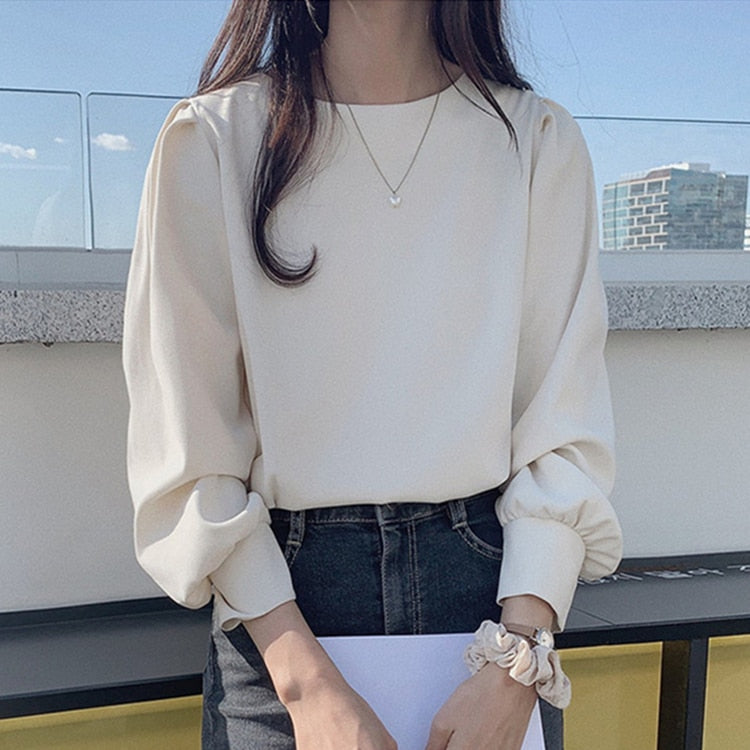New 2021 Spring Summer Women's Blouses Shirt Puff Sleeve Elegant Sweetheart Clothing Solid Wild Korean Style Lady Tops BL3260