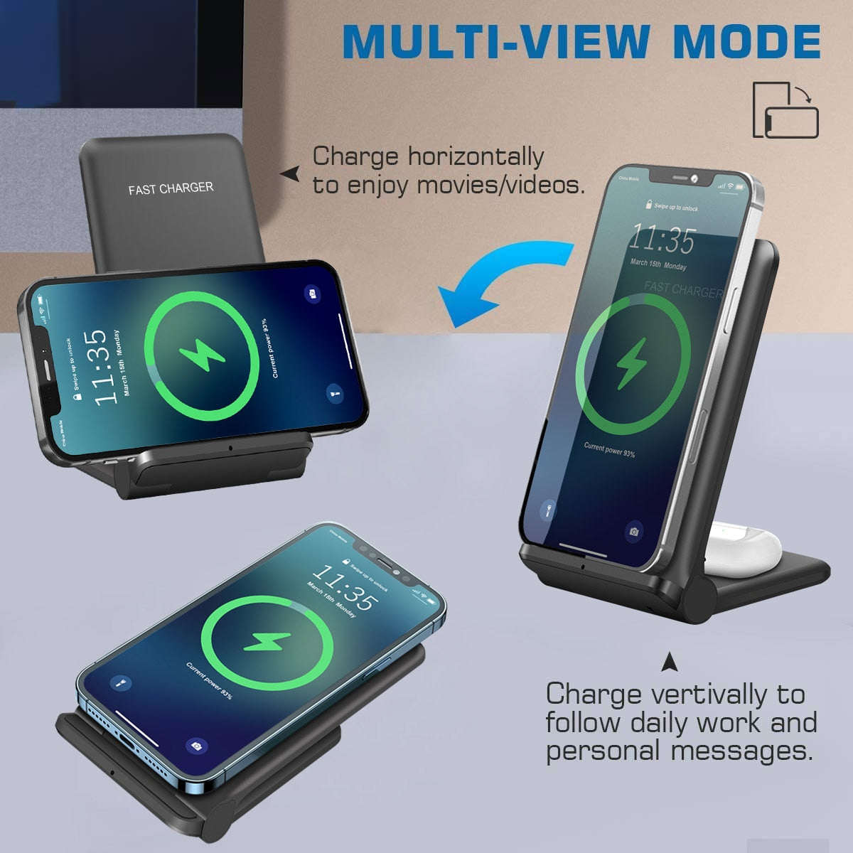 25W Fast Wireless Charger 2 in 1 Qi Charging Dock Station For iPhone 14 13 12 11 XS MAX XR X 8 AirPods 3 Pro Samsung S22 S21 S20