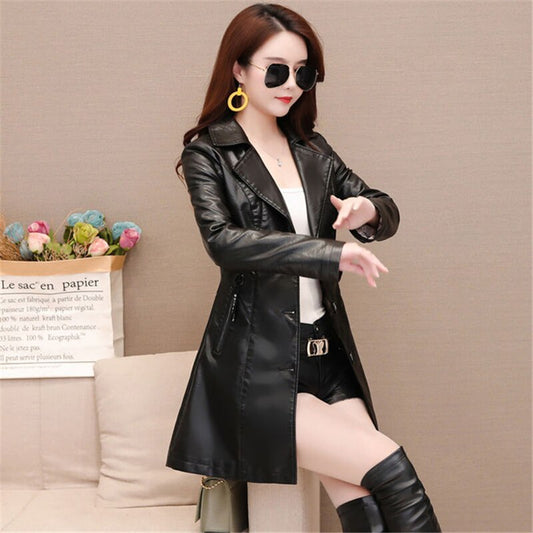 Winter New girl thick Leather Jacket Long Women's Coat slim Fashion punk Female Motorcycle Clothing faux leather Blazer autumn
