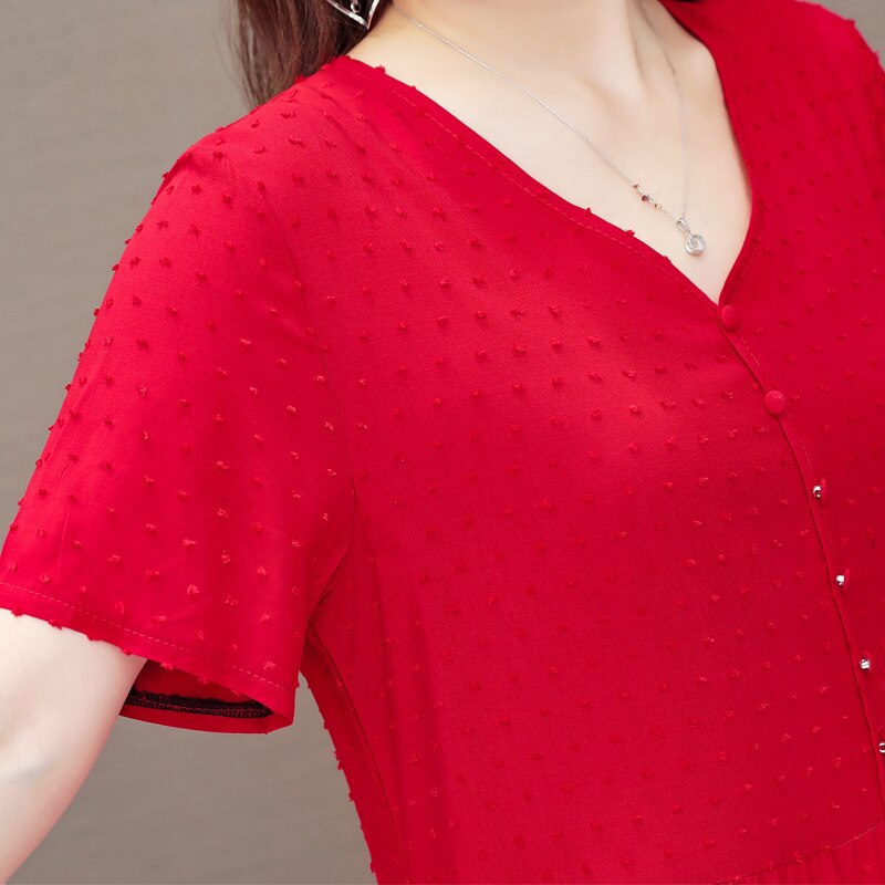 New Fashion Casual Style 2023 Summer Dresses For Women V-neck Cotton Robe Femme Vintage A-line Solid Dress Women Clothing