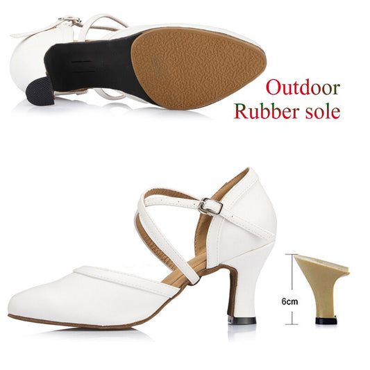 Women's Latin Dance Shoes White Wedding Banquet Ballroom Tango Salsa High-Heeled Professional Sneakers Dance Sneakers