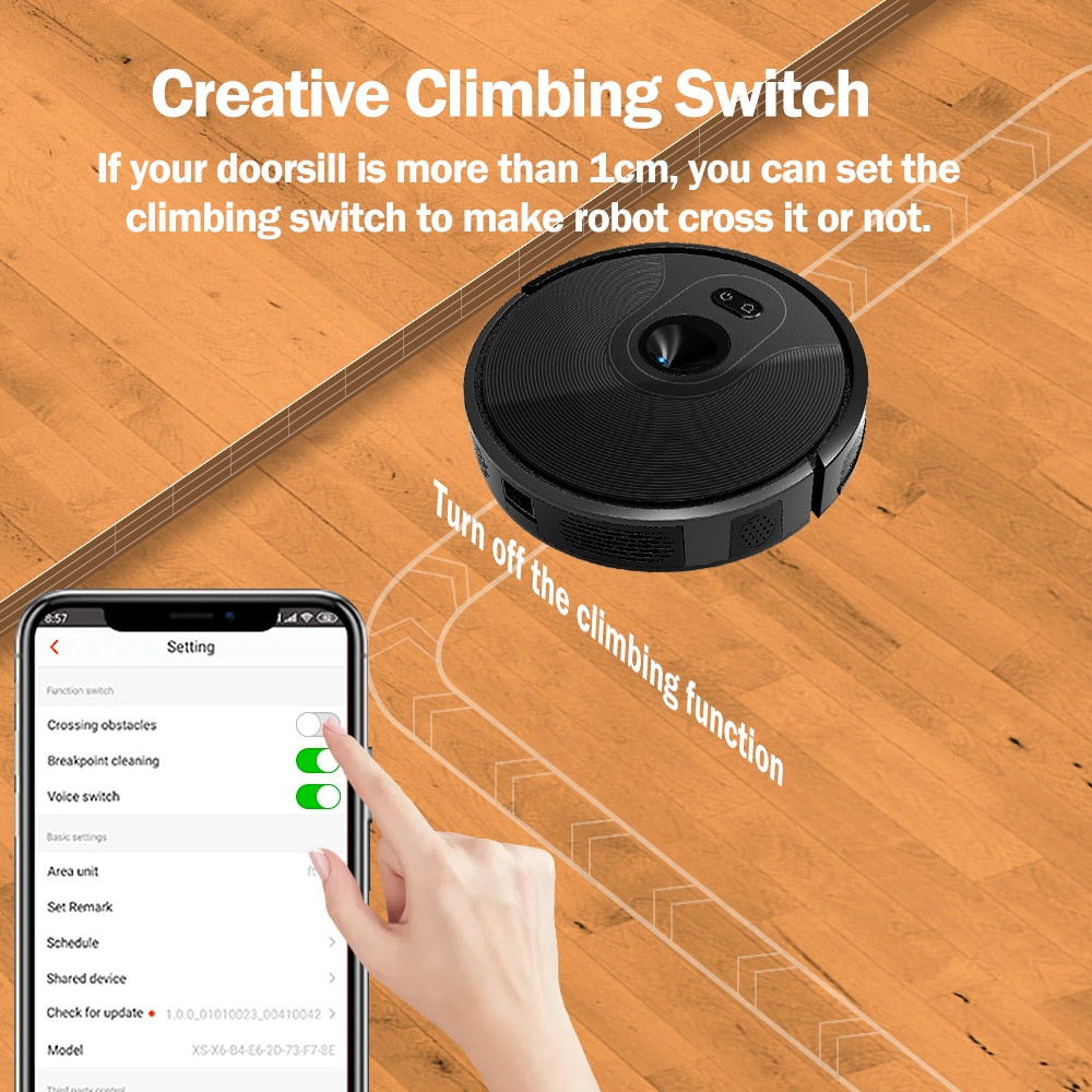 ABIR Robot Vacuum Cleaner X6,Smart Eye System, 6000PA Suction,APP NO-GO Line, Selective Zone Cleaning,Breakpoint Resume