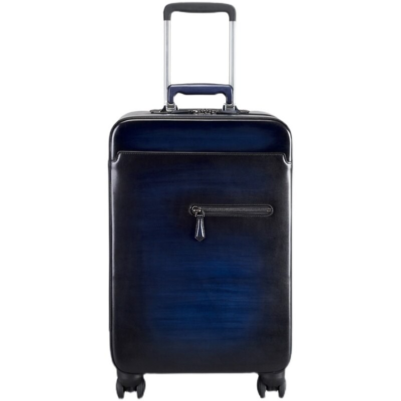 Italian Cowhide Leather Trolley Case Luxury Business Luggage 22" Genuine Leather Universal Wheel Password Boarding Soft Suitcase