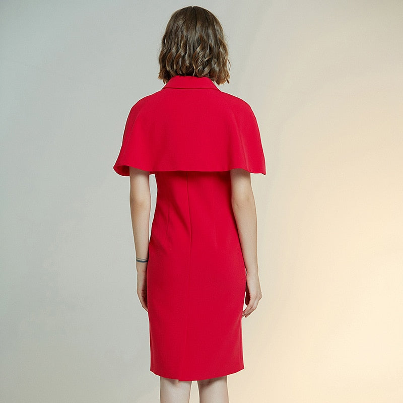 2020 women's new style dress solid Cape slim dress short sleeve red Dress female sheath dresses