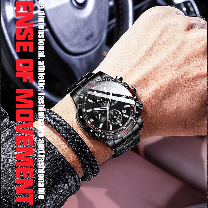 BELUSHI Top Brand Luxury Men Watch Fashion Sport Waterproof Quartz Watches Men Stainless Steel Chronograph New Relogio Masculino