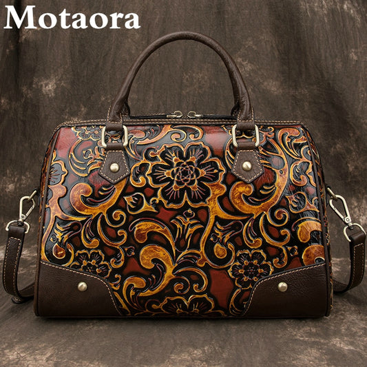 Motaora Women's Bag Female Luxury Bag Genuine Leather Retro Hand Bags For Women Handmade Embossing Shoulder&Crossbody Bags 2022