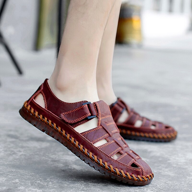 New Summer Genuine Leather Roman Men's Sandals Business Casual Shoes Outdoor Beach Wading Slippers Men's Shoes Big Size 38-48