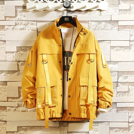 Men Military Bomber Jacket Ribbons Pockets New Spring Autumn Mens Streetwear Fashion Coat Casual Jackets Man Outwear