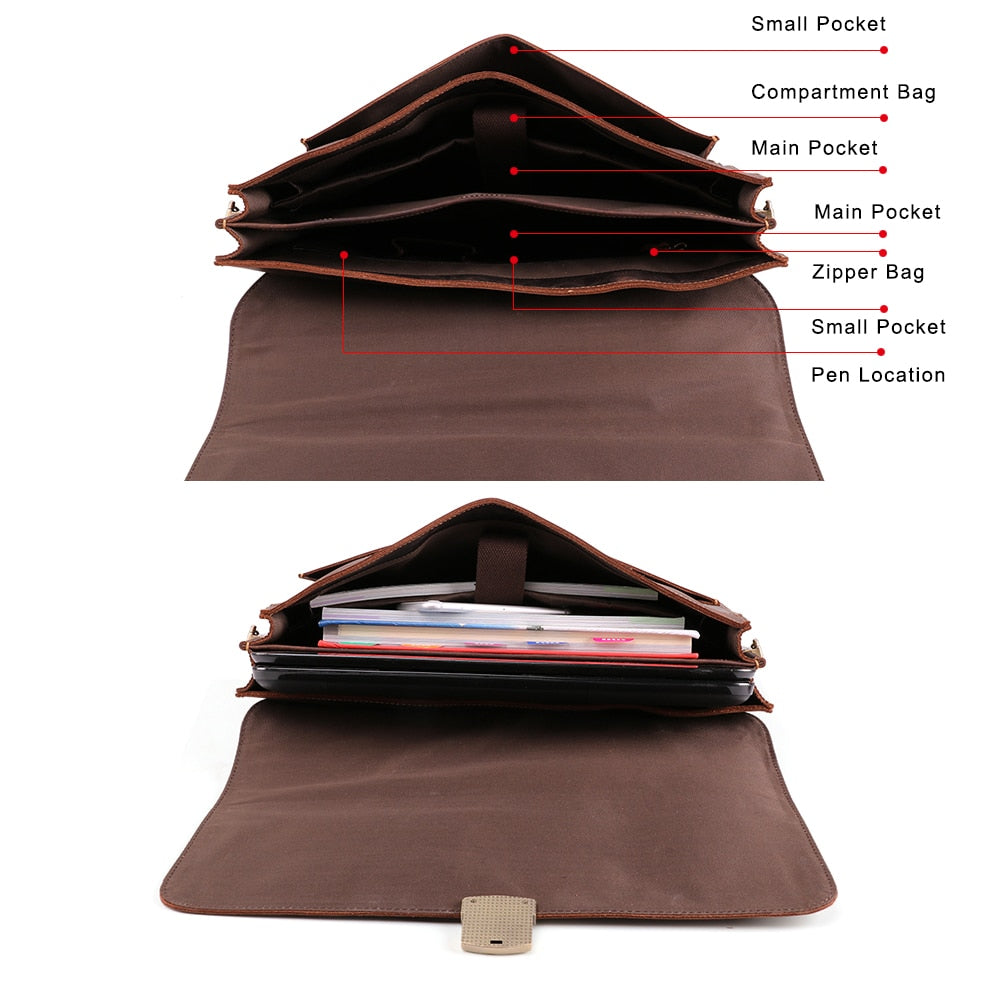 JOYIR Crazy Horse Genuine Leather Men's Briefcase Vintage Messenger Shoulder Bag Men's Business Laptop Handbag For Male 6393