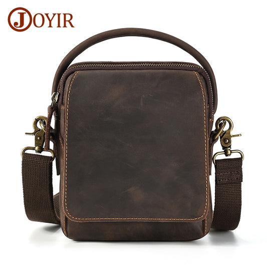 JOYIR Crazy Horse Leather Small Messenger Bag for Men Vintage Shoulder Crossbody Bags for 7.9"iPad Work Business Travel Handbag