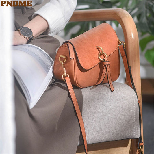 PNDME natural real leather ladies party small shoulder bag fashion casual designer luxury cowhide women's shopping messenger bag