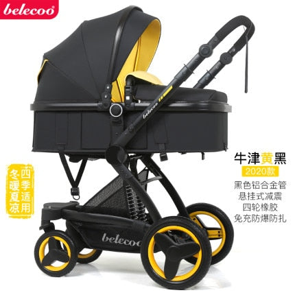 Belecoo baby stroller high landscape baby stroller basket can sit lying folding 3in1 leather baby stroller with car seat gift