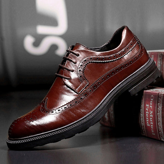 genuine leather Men Brogue Shoes lace up Comfortable Breathable men leather business Dress Shoes wedding party formal shoes man