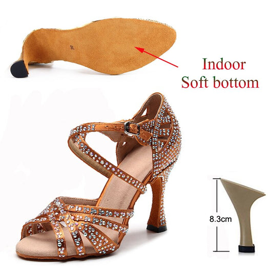 Latin Dance Shoes Ladies Salsa Tango Sneakers Training Dance Shoes High Heel Sandals Summer Square Dance Shoes Bronze Black