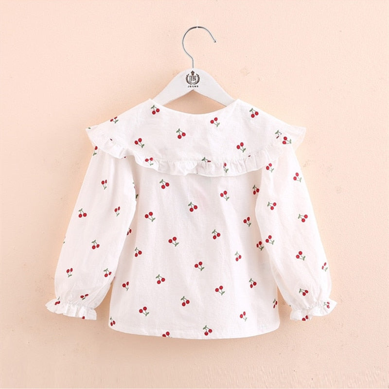 2022 Spring Autumn 2 3 4 6 10Years Toddler Kids Fashion Big Turn Down Collar Full Print Tops Baby Girls Long Sleeve Blouse Shirt