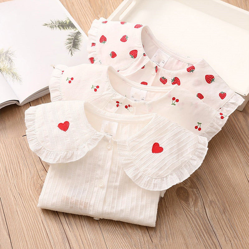 2022 Spring Autumn 2 3 4 6 10Years Toddler Kids Fashion Big Turn Down Collar Full Print Tops Baby Girls Long Sleeve Blouse Shirt