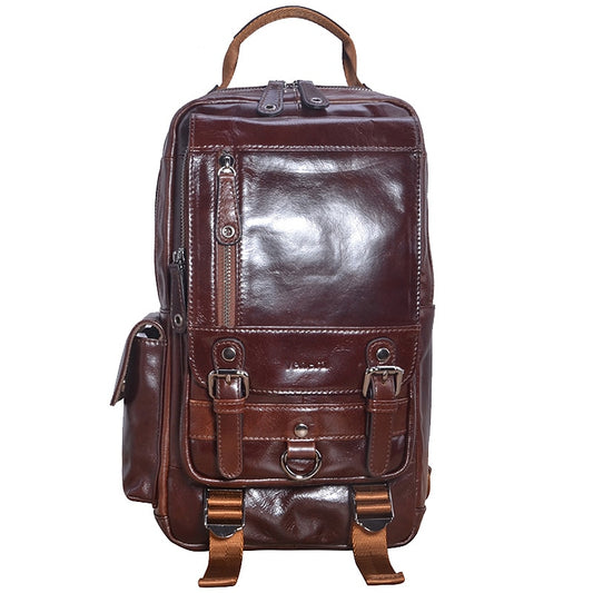 Genuine Leather Men's Bag Leather Backpack Men Chest Bag Small Casual Shoulder Bags Male Vintage Small Backpacks Cow Leather