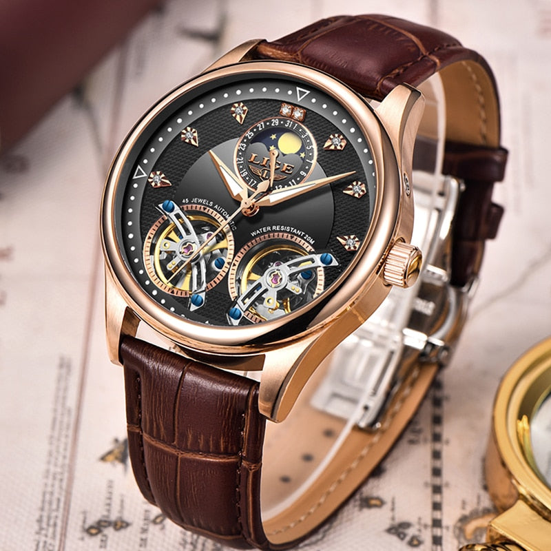 Reloj LIGE Men Watch Mechanical Tourbillon Luxury Fashion Brand Leather Male Sport Watches Men Automatic Watch Relogio Masculino