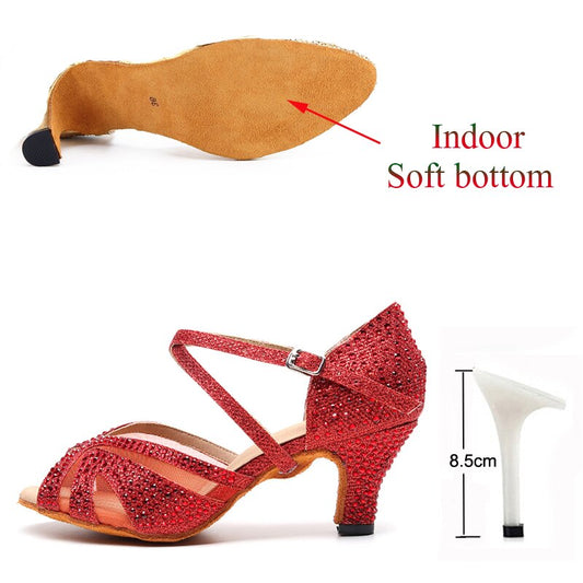 Latin Dance Shoes Adult Ladies Salsa Tango Dance Shoes Trainer Dance Shoes High Heel Sandals Summer Black Silver Blue Red