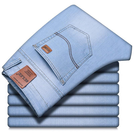 2021 Sulee Brand Top Classic Style Men Spring Summer Jeans Business Casual Light Blue Stretch Cotton Jeans Male Brand Trousers