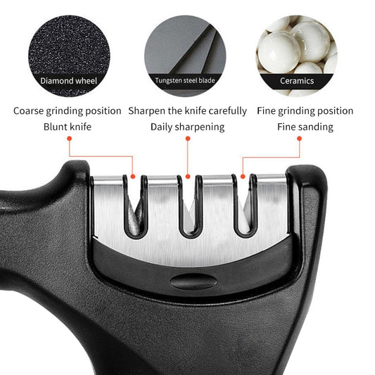 Knife Sharpener Stainless Steel 3 Stages Professional Kitchen Tool Sharpening Stone Manual Kitchen Grindstone Grinder Tools Des