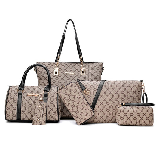 Women Handbag Leather Shoulder Bags Fashion Totes Female Purse Six-Piece Set Designer Brand Large Capacity Casual
