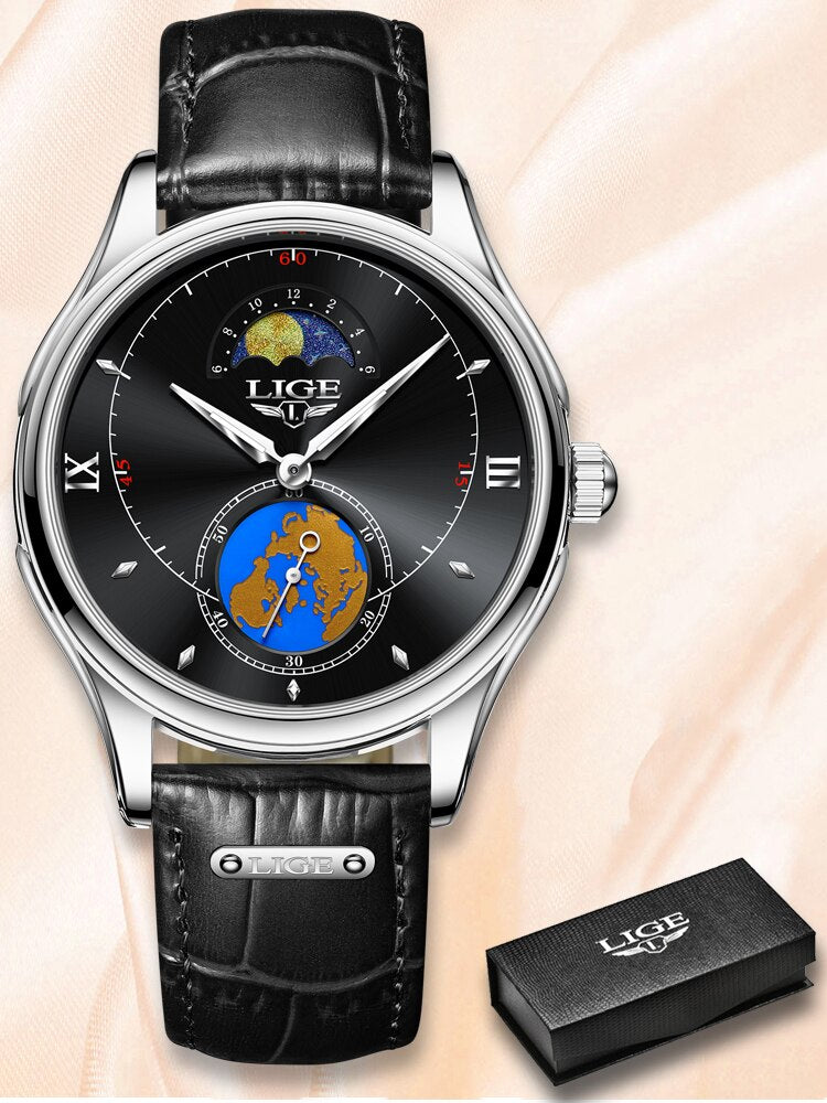 LIGE Top Brand Luxury Women's Watches Ultra-Thin Casual Quartz Watch Waterproof Moon Leather Watches For Women Relogio Feminino