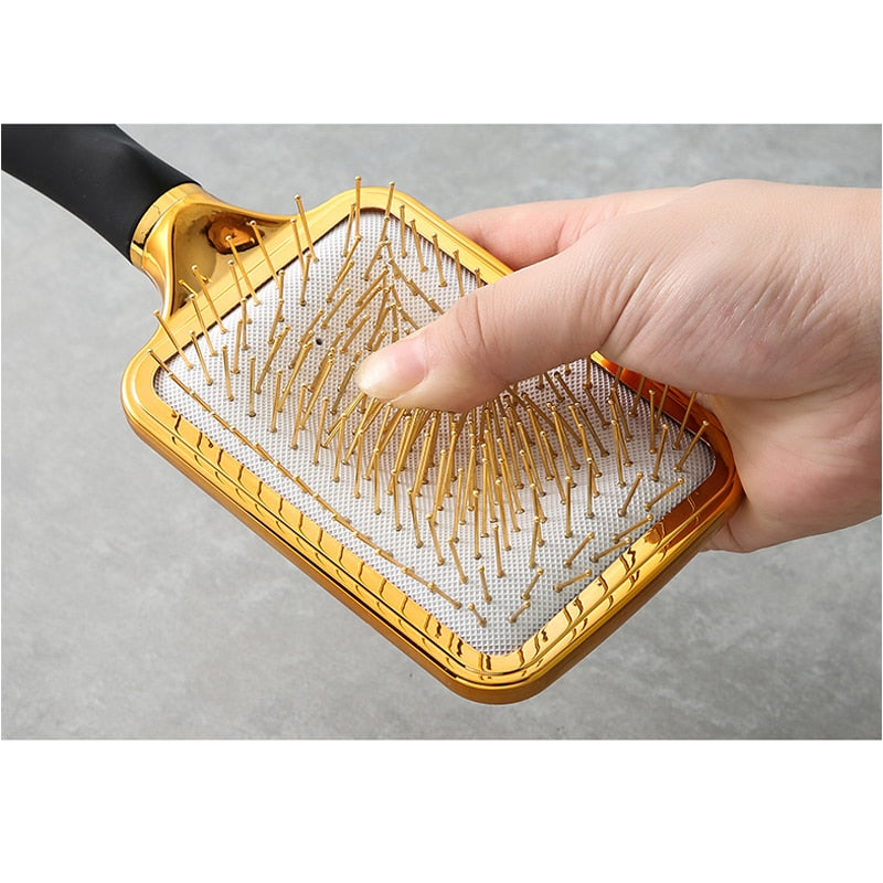 Hair Comb Scalp Massage Gold Plating Luxury Comb Hairbrush Nylon Women Curly Detangle Hair Brush Salon Hairdressing Styling Tool