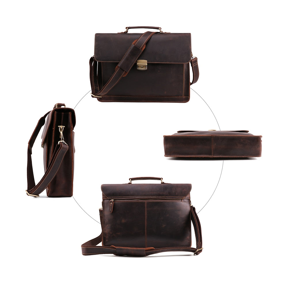 JOYIR Crazy Horse Genuine Leather Men's Briefcase Vintage Messenger Shoulder Bag Men's Business Laptop Handbag For Male 6393