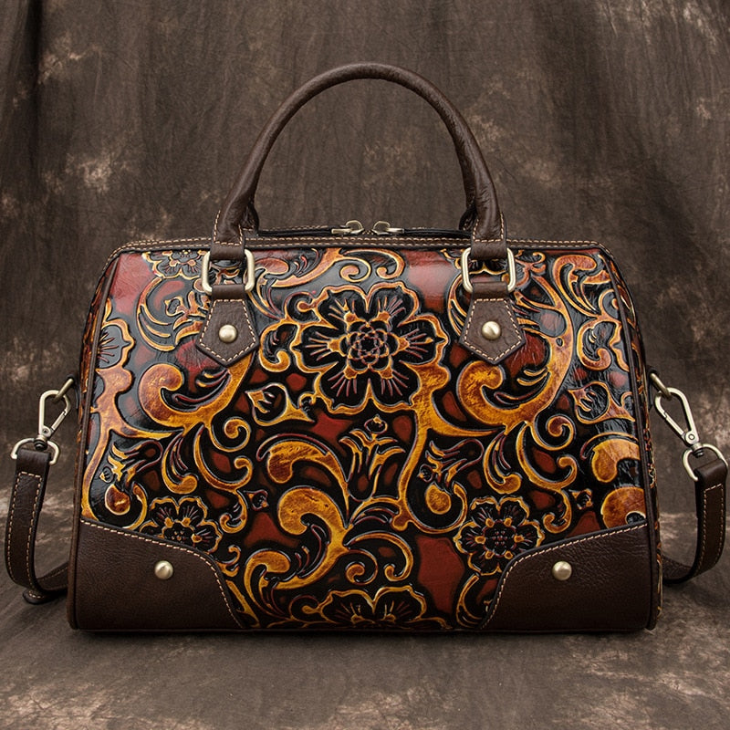 Motaora Women's Bag Female Luxury Bag Genuine Leather Retro Hand Bags For Women Handmade Embossing Shoulder&Crossbody Bags 2022
