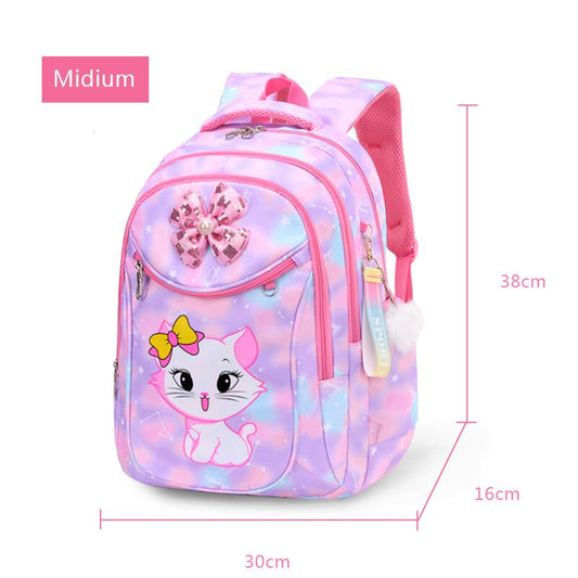 Cute Cat Bow Waterproof Pink School Backpack Girls Book Bag
