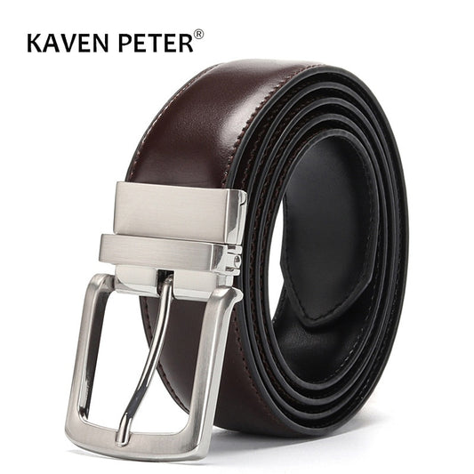 Men's Leather Belt Reversible Buckle Luxury Brand Male Waist Cowskin Belts For Jeans Rotated Designer Accessories High Quality