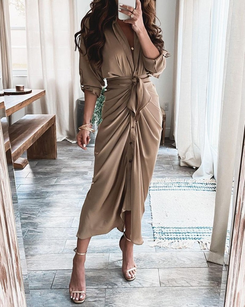 Striped Leopard Print Button Women's Dress Spring 2022 Elegantes Ankle Bandage Dress Half Sleeve Vintage Dress Shirt Beach Robe
