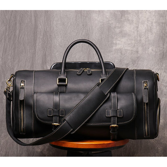 ZRCX Men's Genuine Leather Travel Bag Business Handbag First Layer Cow Leather Gym Bag Leather Duffel Bag For 13inch Laptop