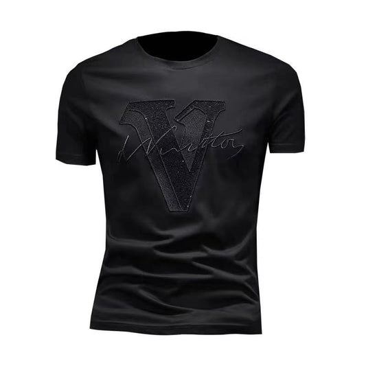 Summer New Men's Short-Sleeved T-Shirt Pure Cotton Round Collar Trim Personality Shirt Male T-Shirt