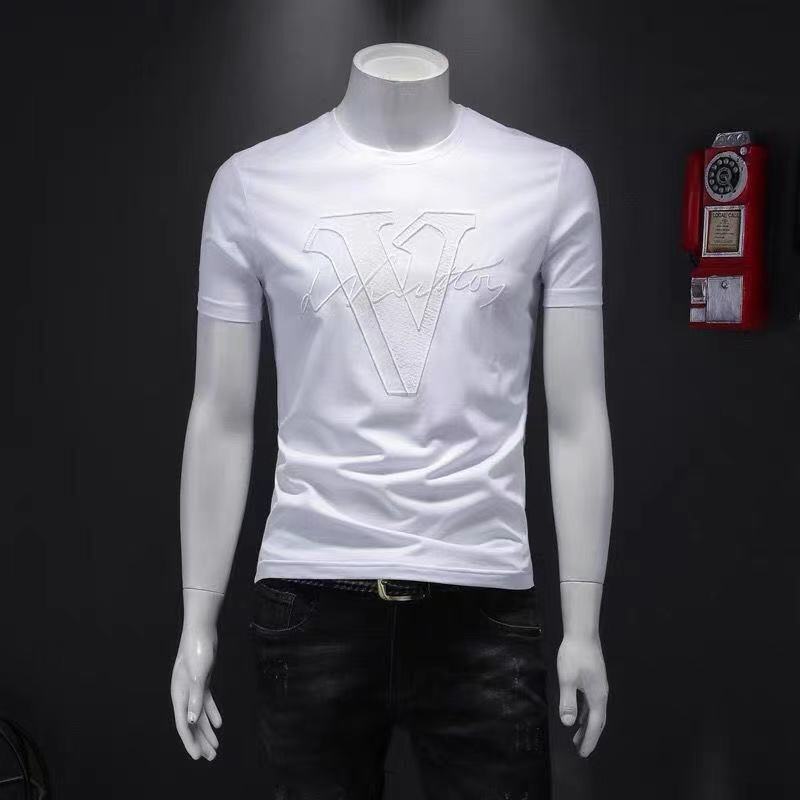 Summer New Men's Short-Sleeved T-Shirt Pure Cotton Round Collar Trim Personality Shirt Male T-Shirt