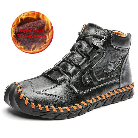 High Quality Leather Men Boots Warm Plush Snow Boots Winter Boots Work Shoes Men's Footwear Rubber Ankle Boots Sneakers Size 48