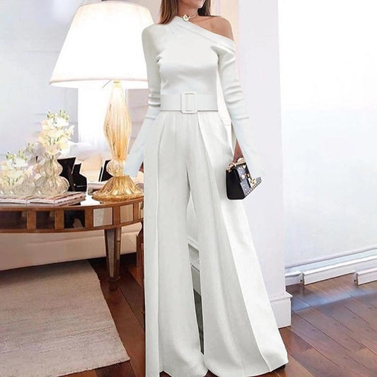 Fashion Jumpsuit Woman Long Sleeve Bodycon Tops&long Pants White Women Rompers Elegant Wide Leg Flared Pants Jumpsuit